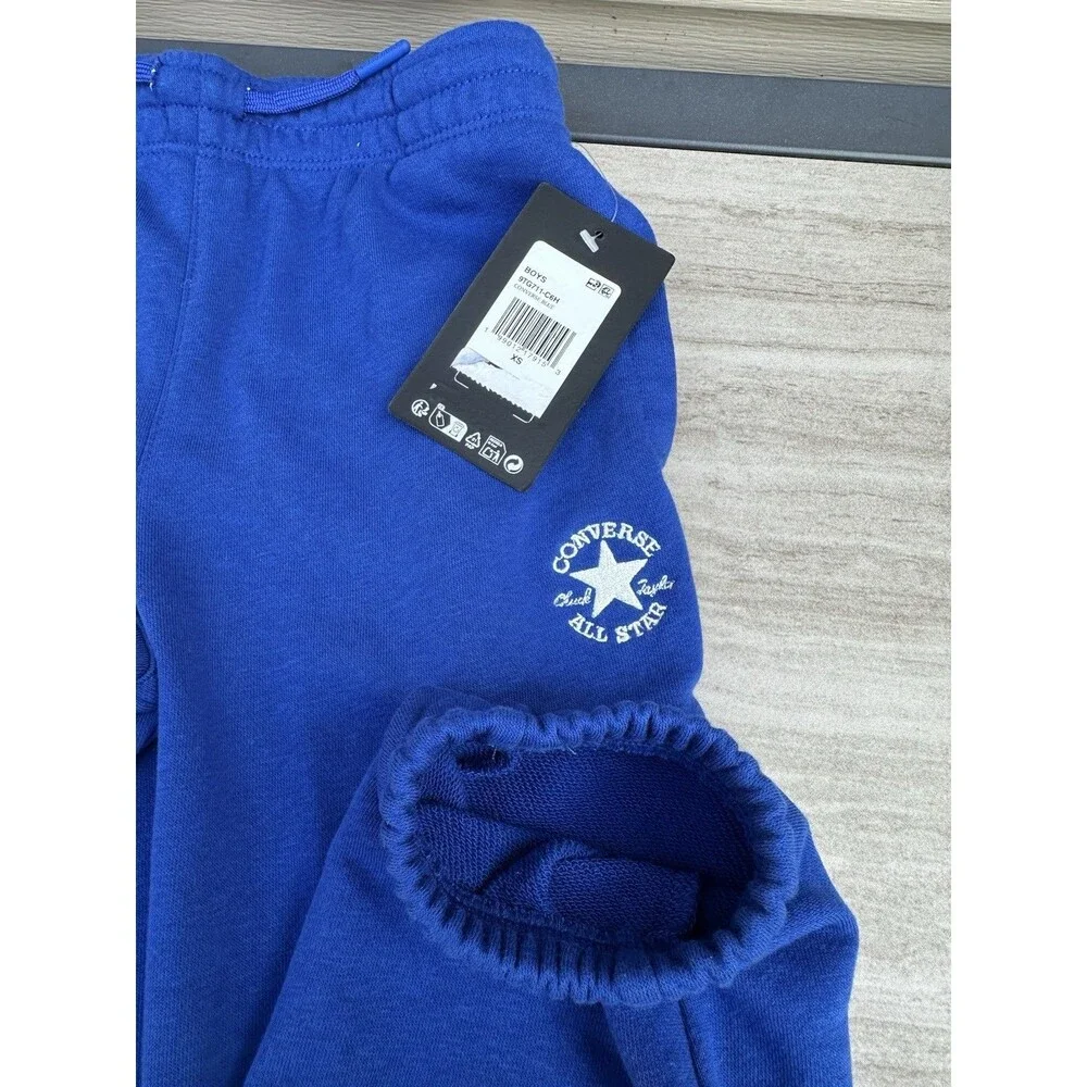NWT Converse All Star Chuck Taylor Athletic Pants Blue/White Joggers Boys XS 6-7